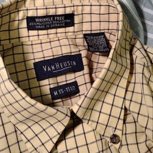 Claybrooke size 16.5 fitted single needle tailoring green, white striped shirt